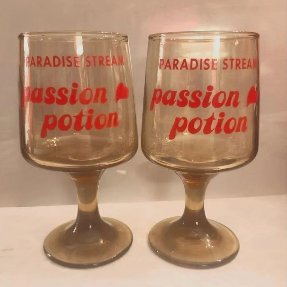 Vtg.Mint '70s Set of 2 Paradise Stream Poconos "Passion Potion" Cocktail Glasses